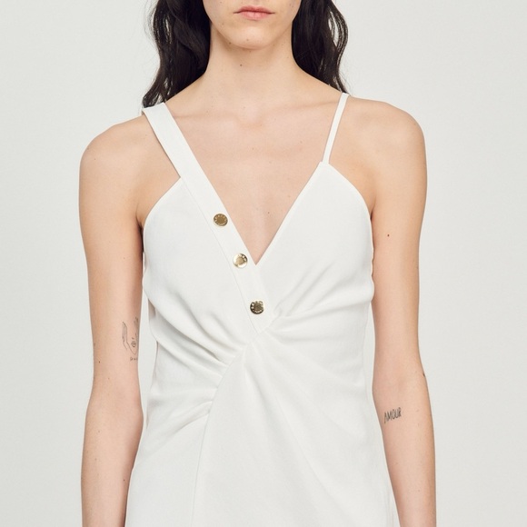SANDRO  Piqué Midi Dress - Off-White - Picture 4 of 7